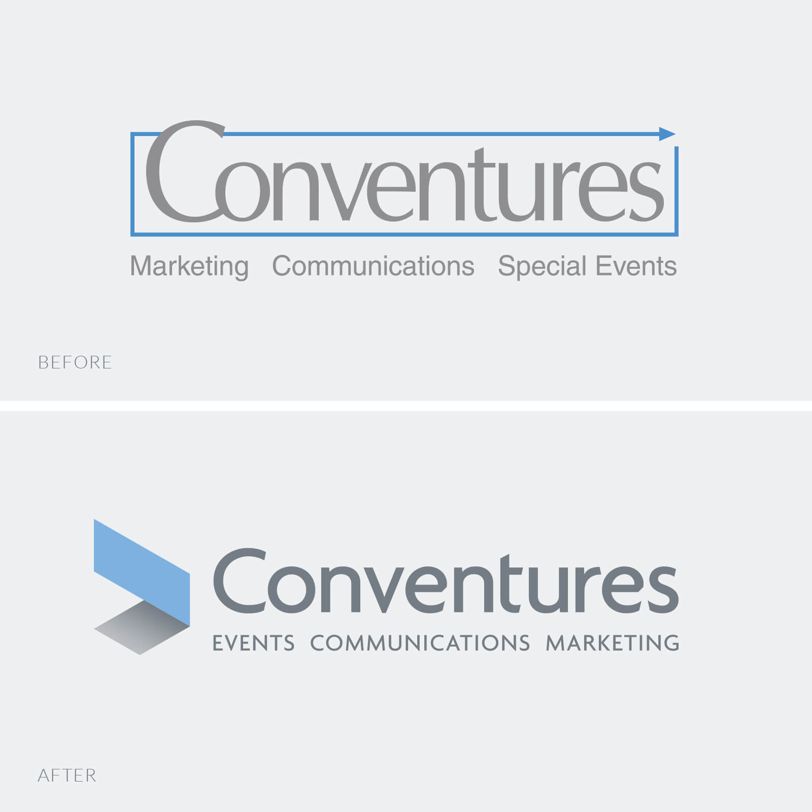 Conventures logo before and after