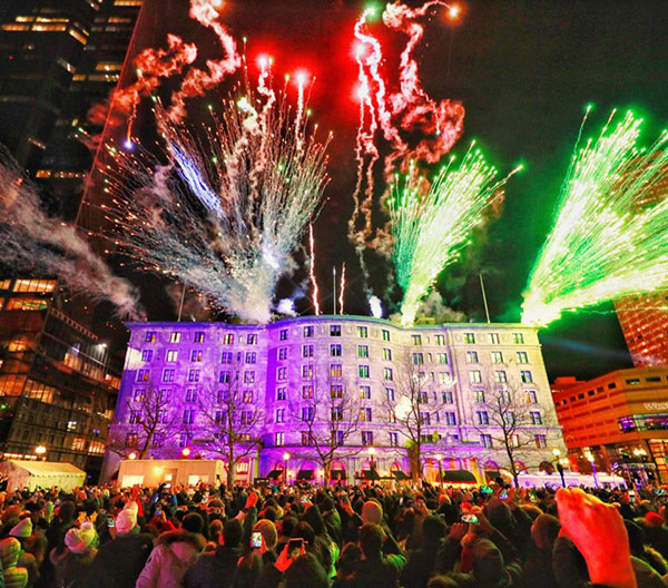 Welcoming 2020 with pyrotechnics off the roof of the Fairmont Copley Plaza